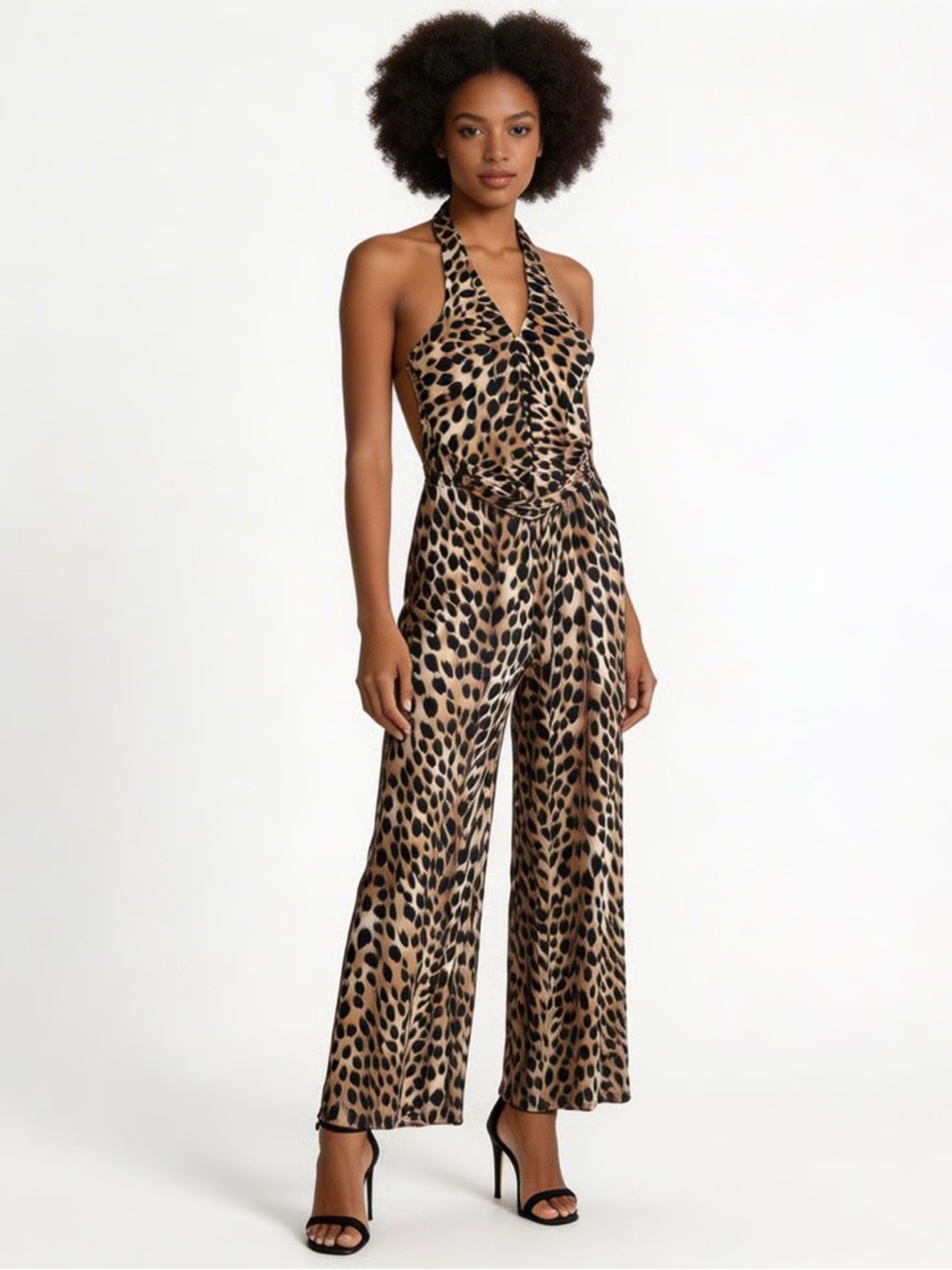 INC INTERNATIONAL CONCEPTS | Leopard Print Wide-Leg Halter Jumpsuit Sz M